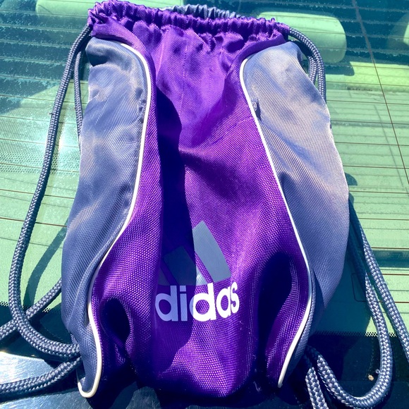 ADIDAS Drawstring Bag Women’s Purple Grayb Mini Backpack Shoe Mesh Gym - Picture 2 of 15